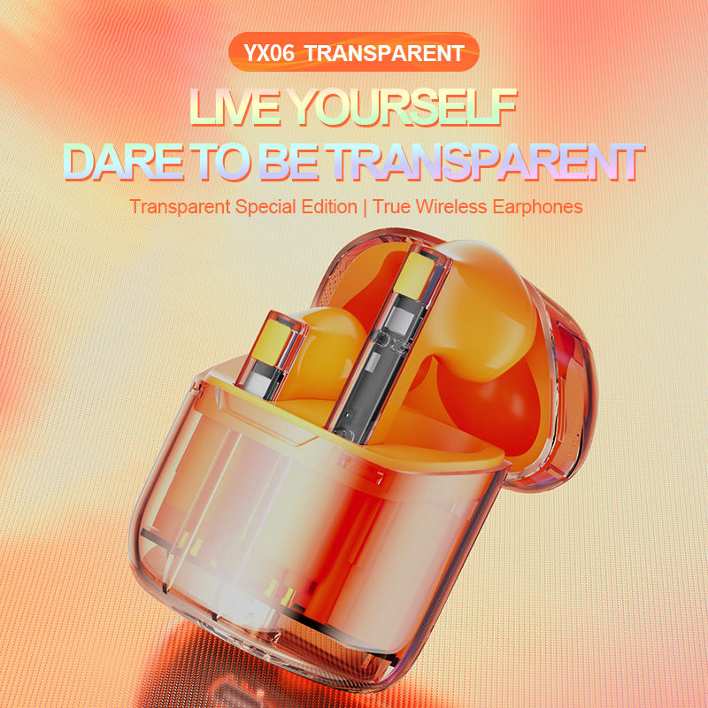 YX06 Transparent TWS Bluetooth Headset, Low Delay, Waterproof, 5H Playtime, 5 Colors eprolo