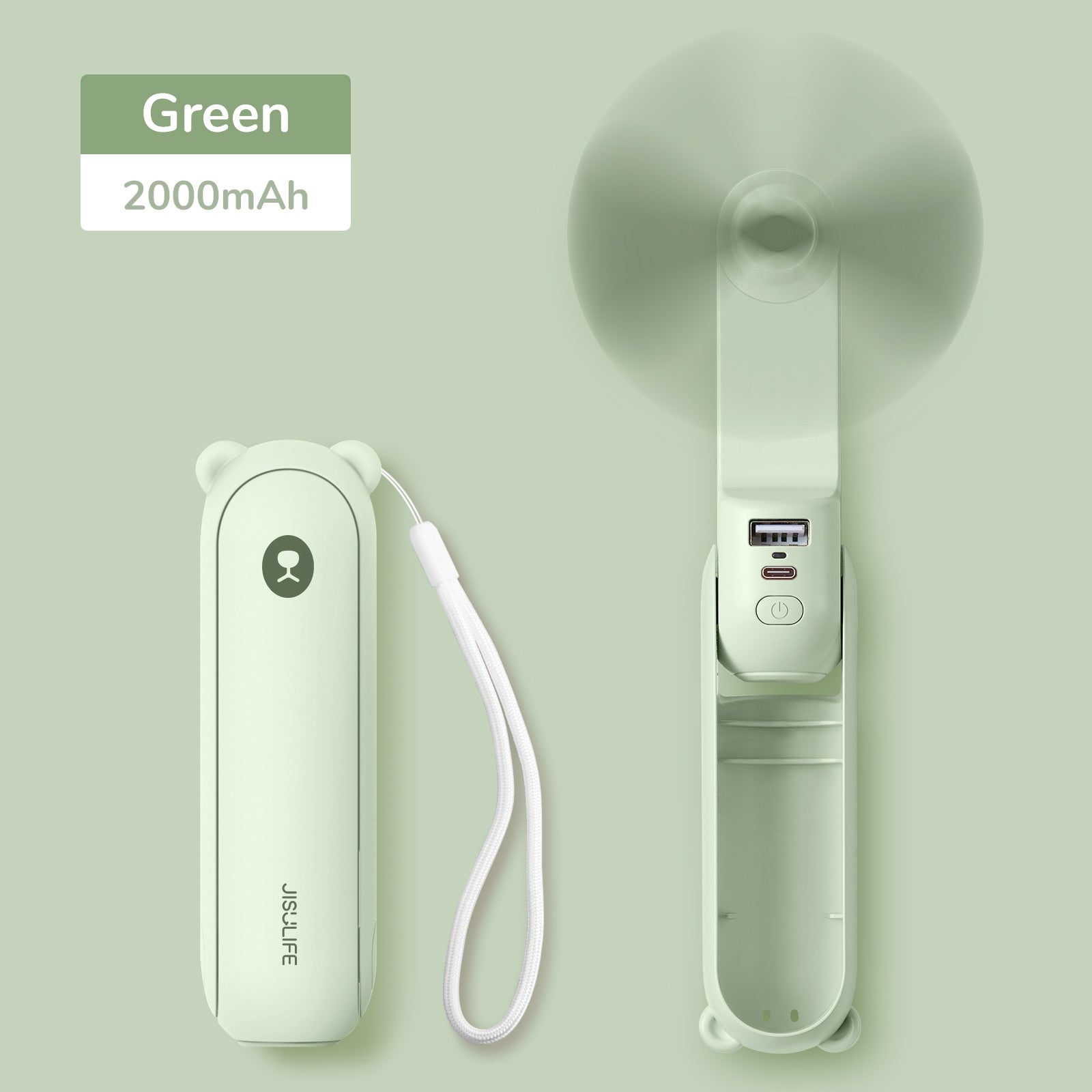 JISULIFE Bear Fan 3-in-1 Portable USB Rechargeable Handheld Fan w/ Power Bank & Flashlight eprolo