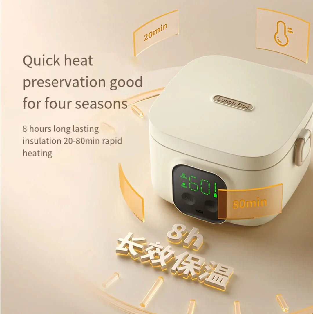 Portable Wireless Electric Heating Lunch Box 800ml/500ml LCD Display Rechargeable eprolo