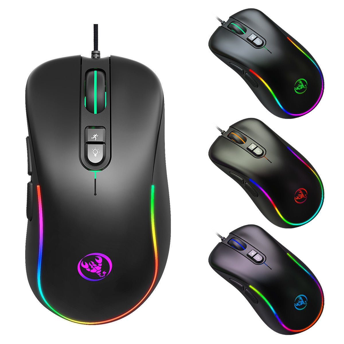 HXSJ J300 RGB Programmable Gaming Mouse, 6400DPI, 7 Buttons, Macro Wired Mouse