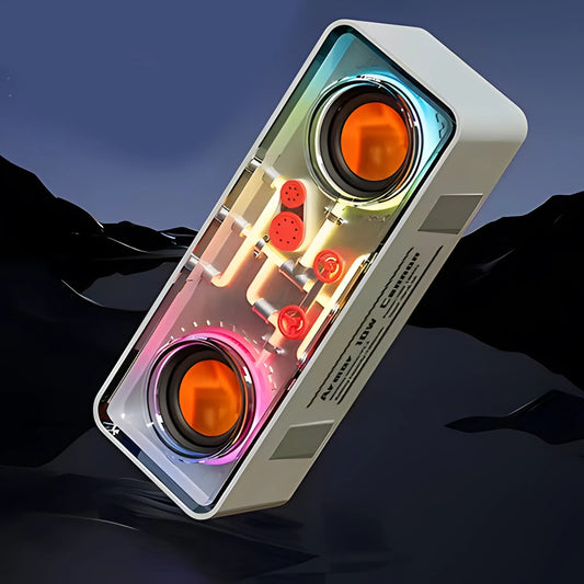 Cyberpunk Mecha Bluetooth Speaker | Transparent Dual Horn with LED Lights & Bass eprolo