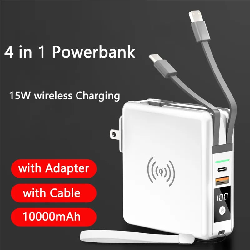 3-in-1 10000mAh Power Bank with AC Plug & 15W Wireless Charging for iPhone, Samsung eprolo