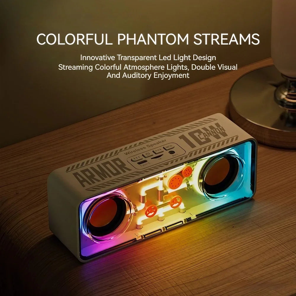 Cyberpunk Mecha Bluetooth Speaker | Transparent Dual Horn with LED Lights & Bass eprolo