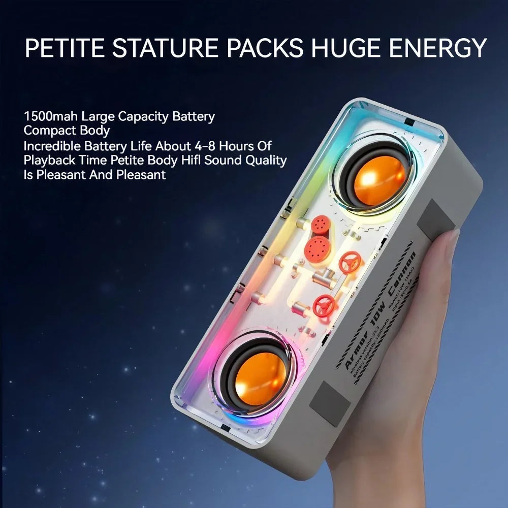 Cyberpunk Mecha Bluetooth Speaker | Transparent Dual Horn with LED Lights & Bass eprolo