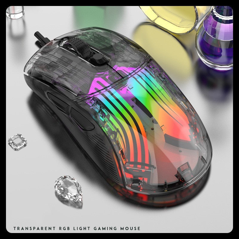 XUNFOX XYH20 Transparent RGB Wireless Mouse, 3-Mode Bluetooth Gaming Mouse with Mute Buttons eprolo