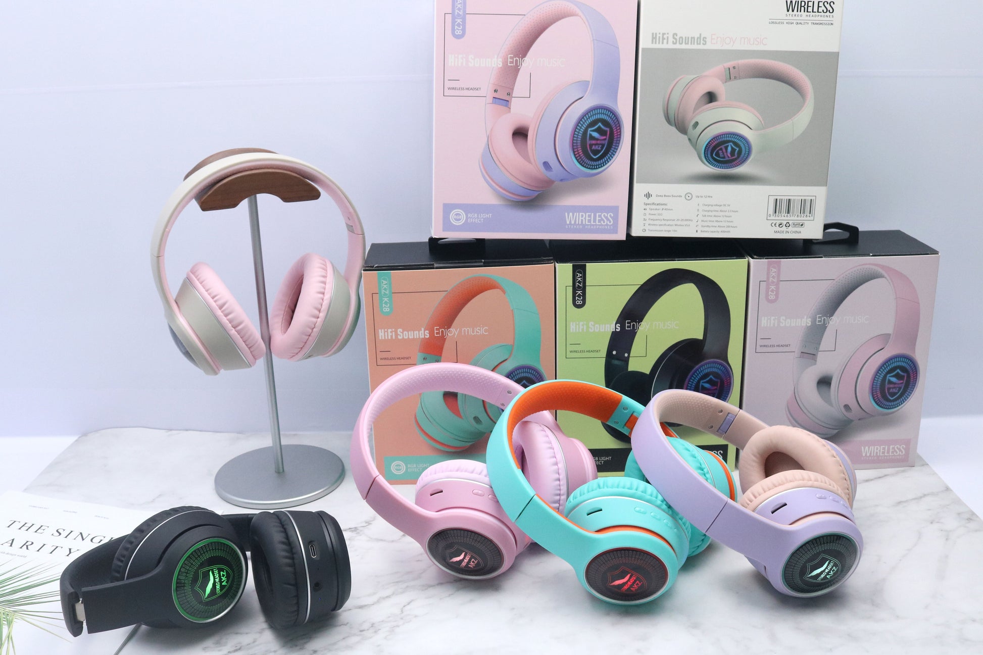 AKZ-K28 Wireless Bluetooth 5.0 Headset RGB Light Stereo TF/FM, 5 Colors eprolo