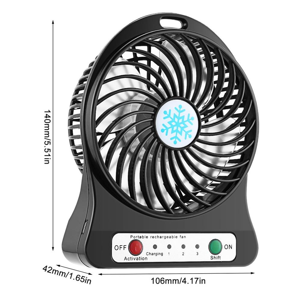 Mini Portable USB Rechargeable Fan - 4-inch 3 Speed Modes, LED Light, Desktop Cooler for Home, Office, Student eprolo