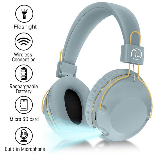 AKZ-B63 Wireless Bluetooth Headset w/ Flashlight, TF Card & AUX Support, 25H Playtime, Foldable Design eprolo