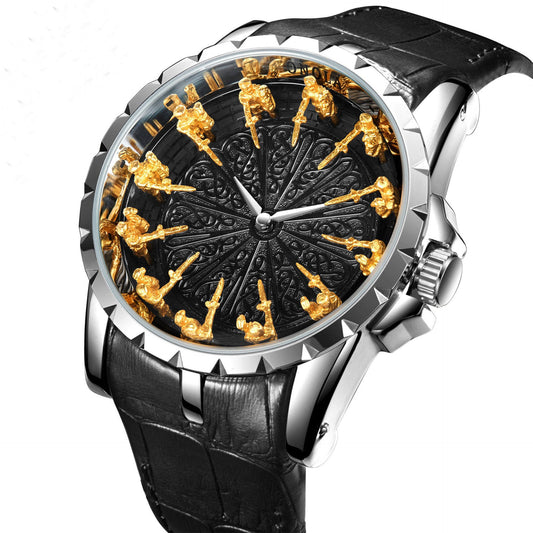 Luxury Knights Round Table Quartz Watch Men's Leather Strap Waterproof eprolo