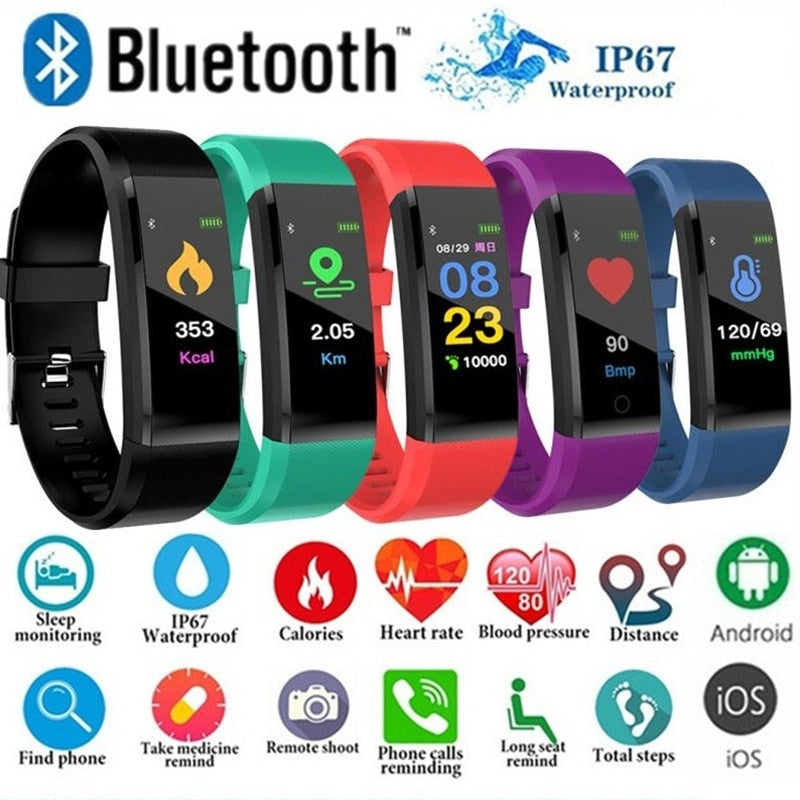 115 Plus Bluetooth Smart Watch – Heart Rate Monitor, Fitness Tracker, Waterproof, OLED Touch Screen, Sleep Monitor eprolo