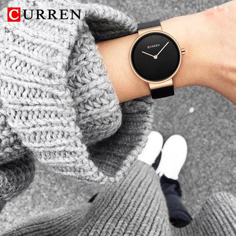 CURREN 9016 Ladies Quartz Watch Stainless Steel Mesh Analog Wristwatch eprolo