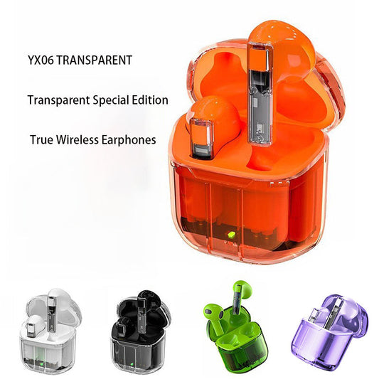 YX06 Transparent TWS Bluetooth Headset, Low Delay, Waterproof, 5H Playtime, 5 Colors eprolo