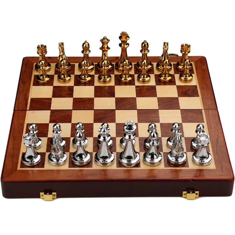 Luxury Metal Chess Set with Retro Wooden Board – Gift Box Edition eprolo
