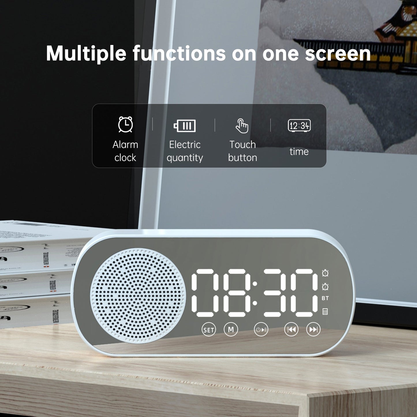 Z7 Bluetooth Alarm Clock Mirror Speaker, TF‑Card Radio, HD Sound 3W eprolo