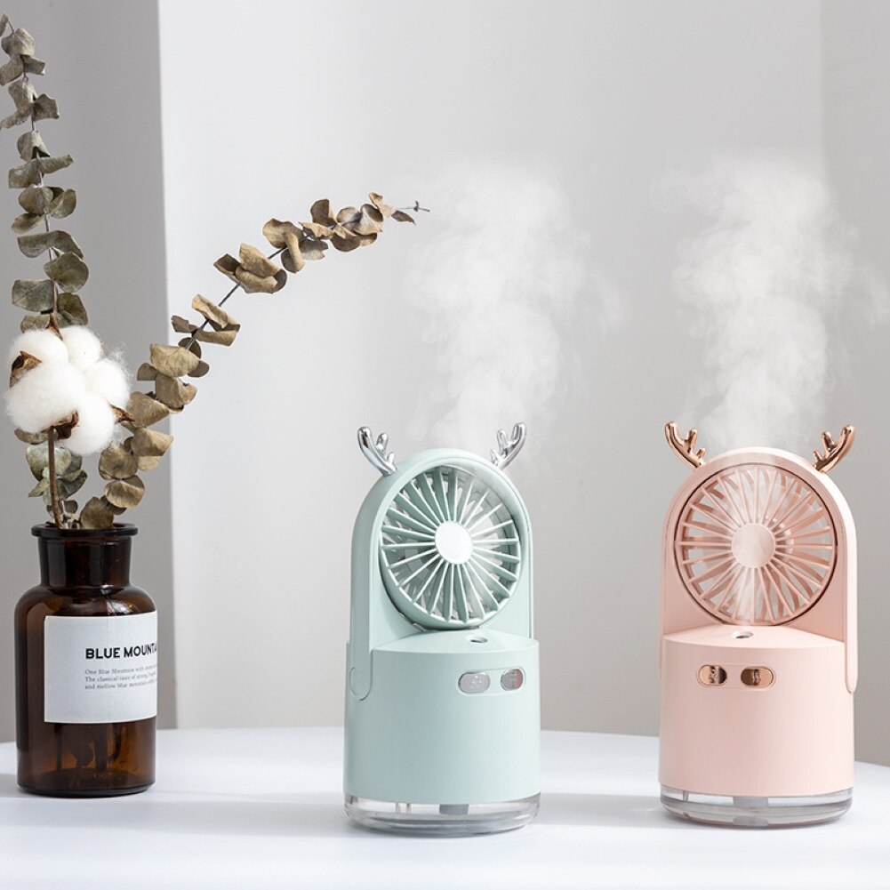 3-in-1 Deer USB Rechargeable LED Desktop Air Humidifier Cooling Fan with 3 Speeds eprolo