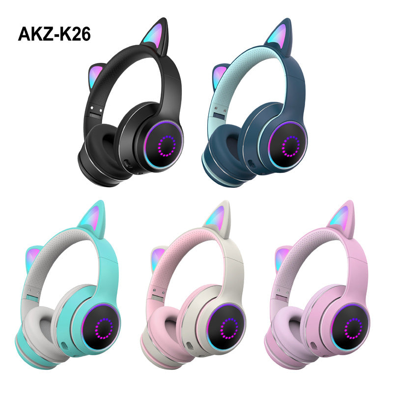 AKZ-K26 Cat Ear Bluetooth Headphones LED Wireless Stereo Mic TF Card AUX FM eprolo