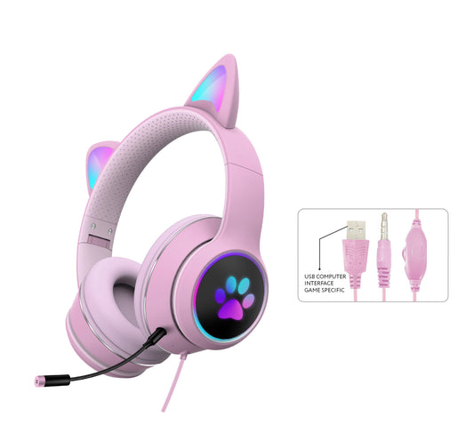AKZ-022 RGB Cat Ear Gaming Headset Wired 7.1 Stereo LED Mic 3.5mm & USB eprolo