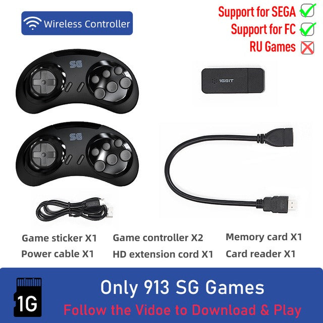 Y2 SG Wireless Mini Game Console w/ 2 Controllers, 16-bit Retro MD SEGA & FC Games HDMI HD TV Gaming eprolo