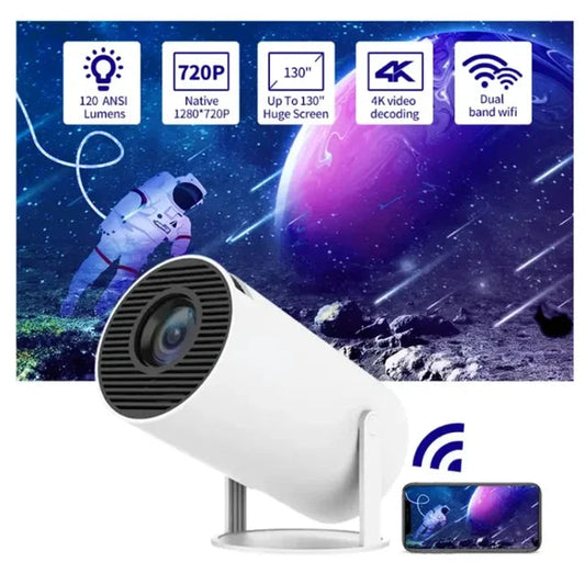 HY300 Smart Portable Projector, 4K Decode, Android 11, Dual Wifi, 720P HD, Home Entertainment eprolo