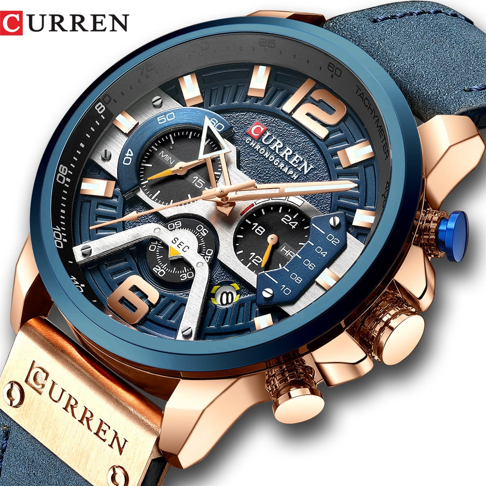 CURREN 8329 Men's Chronograph Leather Strap Sport Watch, 48mm eprolo