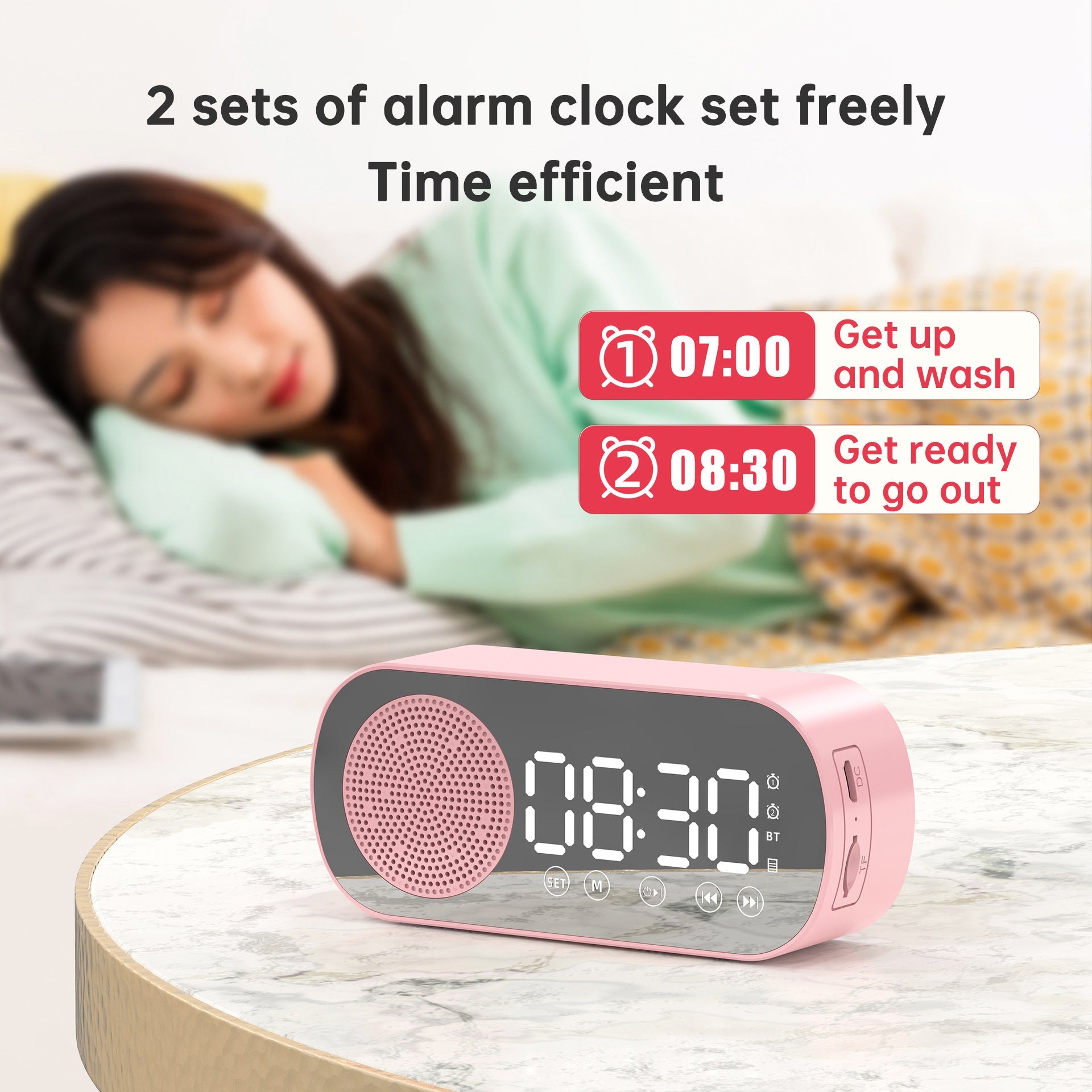Z7 Bluetooth Alarm Clock Mirror Speaker, TF‑Card Radio, HD Sound 3W eprolo