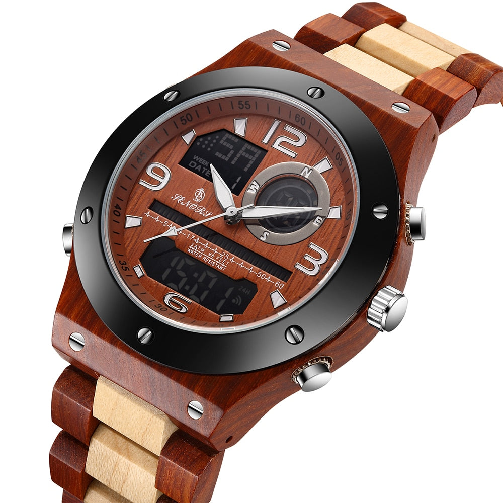 SENORS SN153 Men's Military Digital Wood Watch - Sport Quartz Wristwatch for Men eprolo