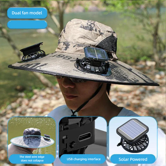 Camper Solar Fan Hat - Dual Fan, USB & Solar Powered Outdoor UV Protection Fishing Hat for Men & Women eprolo