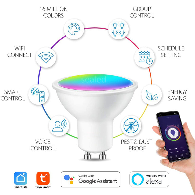 Tuya GU10 Smart Light Bulb RGB+WW+CW, WiFi Voice Control, Works with Google Assistant & Alexa eprolo