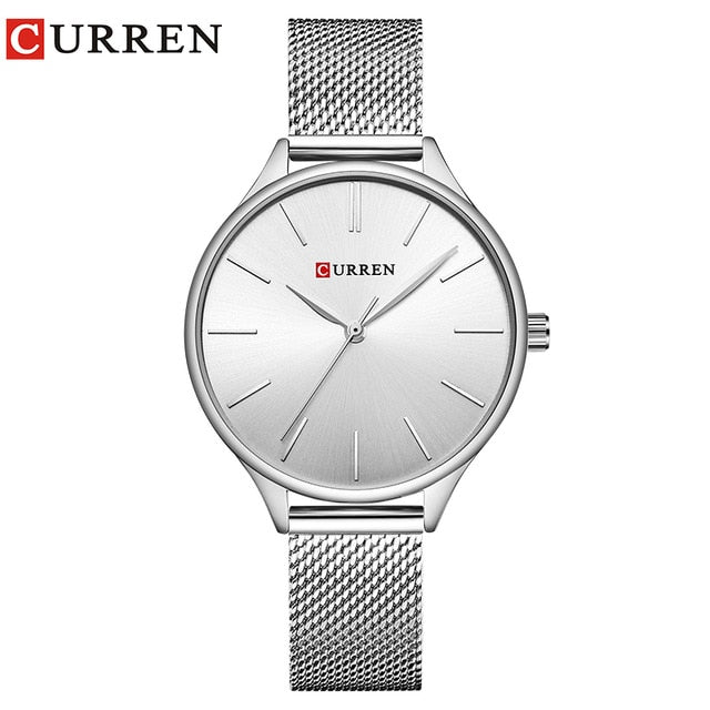 CURREN Women's Watch Luxury Rose Gold Milanese Steel Quartz Ladies Wristwatch