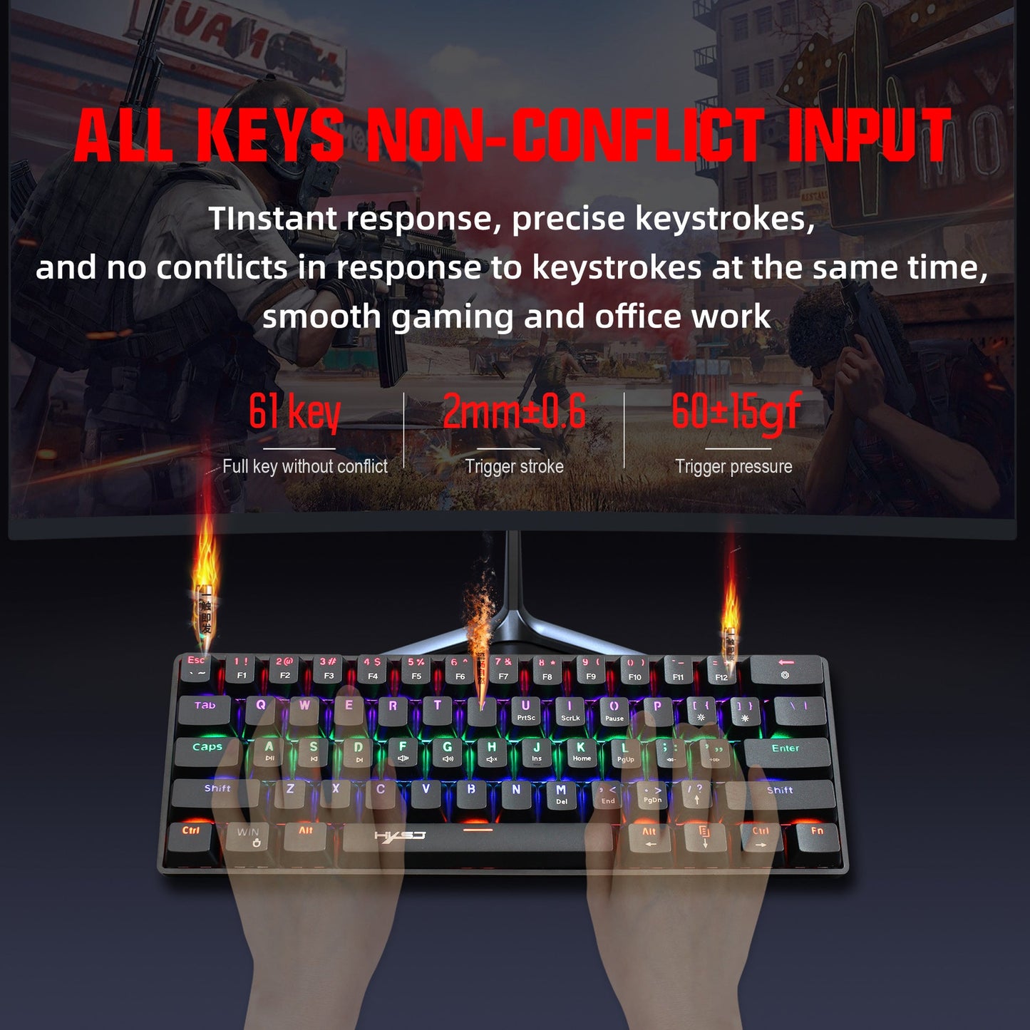 HXSJ V900 61-Key RGB Mechanical Keyboard, Blue Switch Wired Gaming Keyboard for PC/Mac