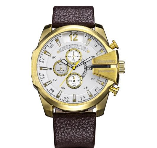 CAGARNY 6839 Men's Military Quartz Watch Stainless Steel Leather Strap Sport