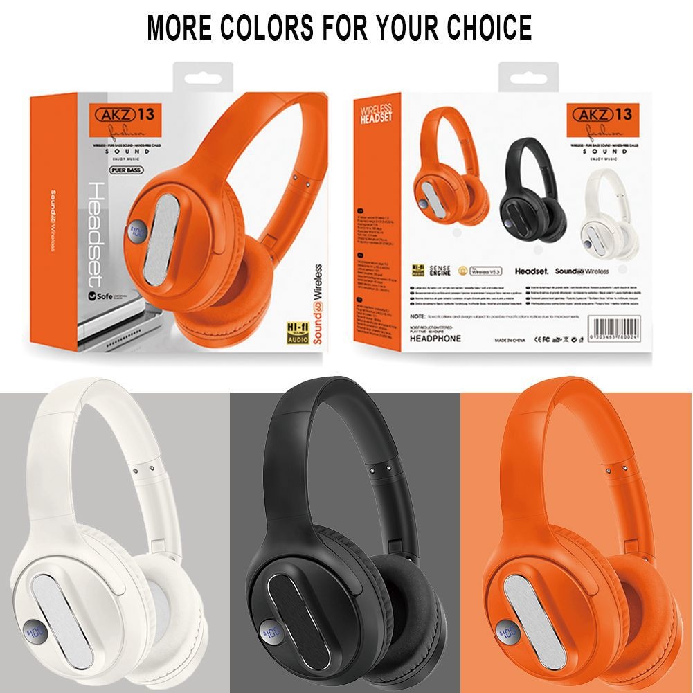 AKZ-13 Wireless Bluetooth Headset: Foldable, 17H Playtime, Hi-Fi Sound, Battery Display eprolo