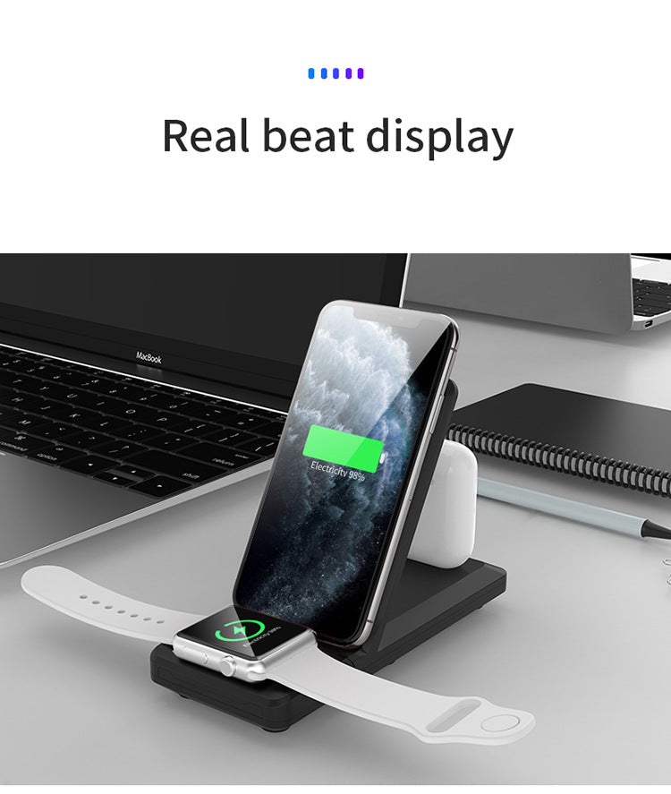 H6 3-in-1 Wireless Charger - 15W Fast Charging for iPhone, iWatch, AirPods - Foldable Stand (Black/White) eprolo