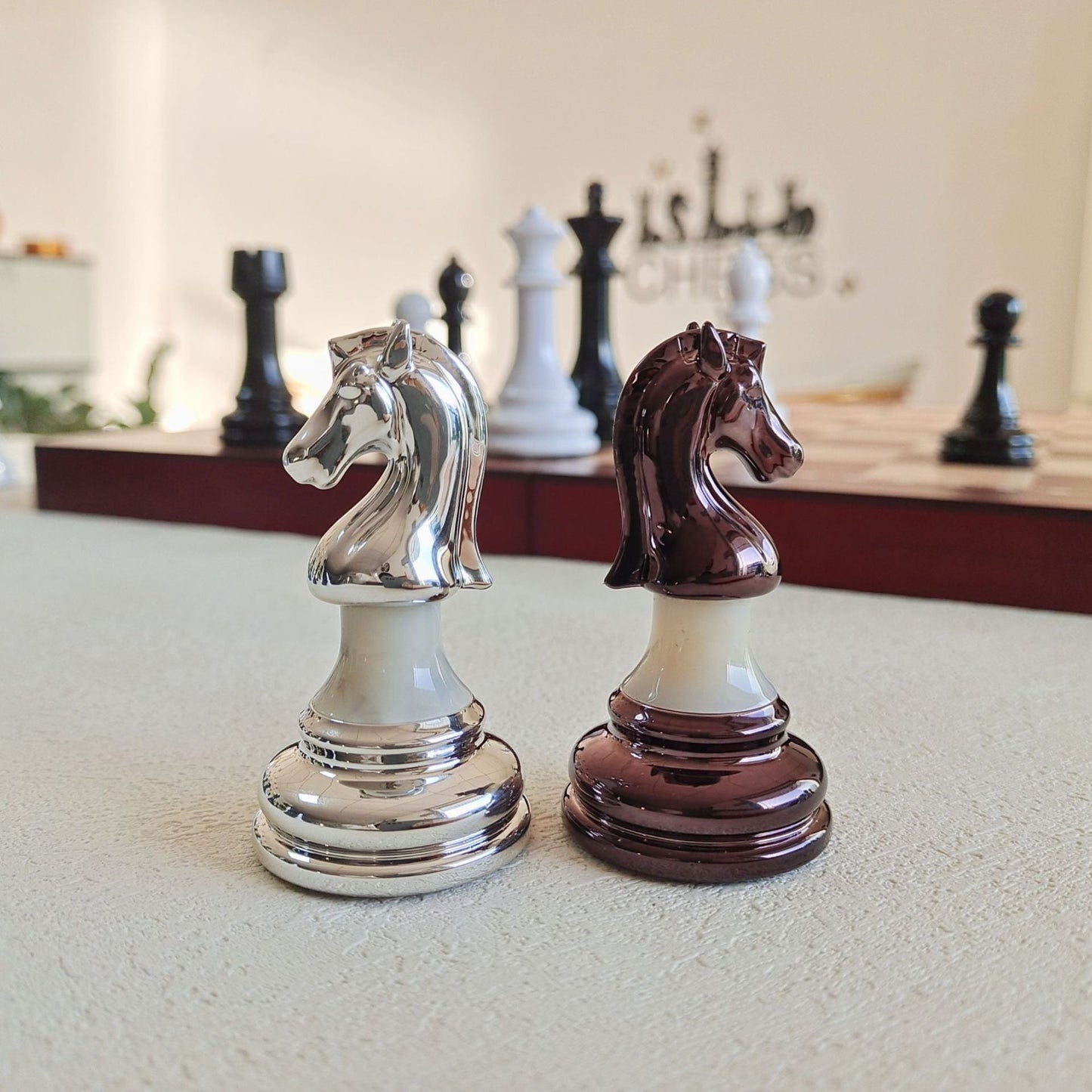Luxury Acrylic Chess Pieces Set – Burgundy & Silver 32-Piece Game Set eprolo