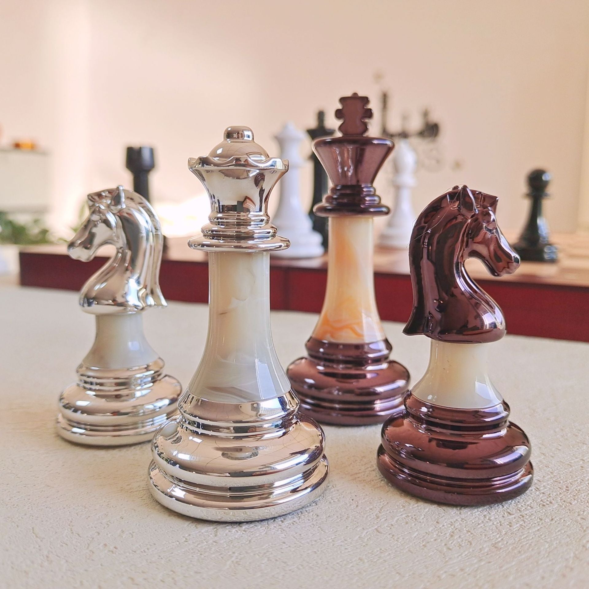Luxury Acrylic Chess Pieces Set – Burgundy & Silver 32-Piece Game Set eprolo
