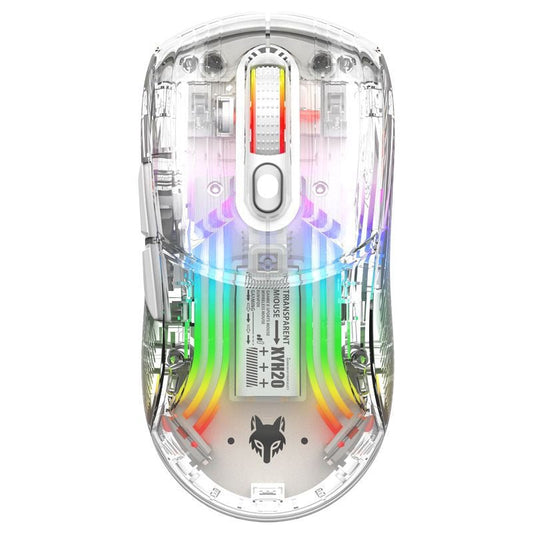 XUNFOX XYH20 Transparent RGB Wireless Mouse, 3-Mode Bluetooth Gaming Mouse with Mute Buttons eprolo
