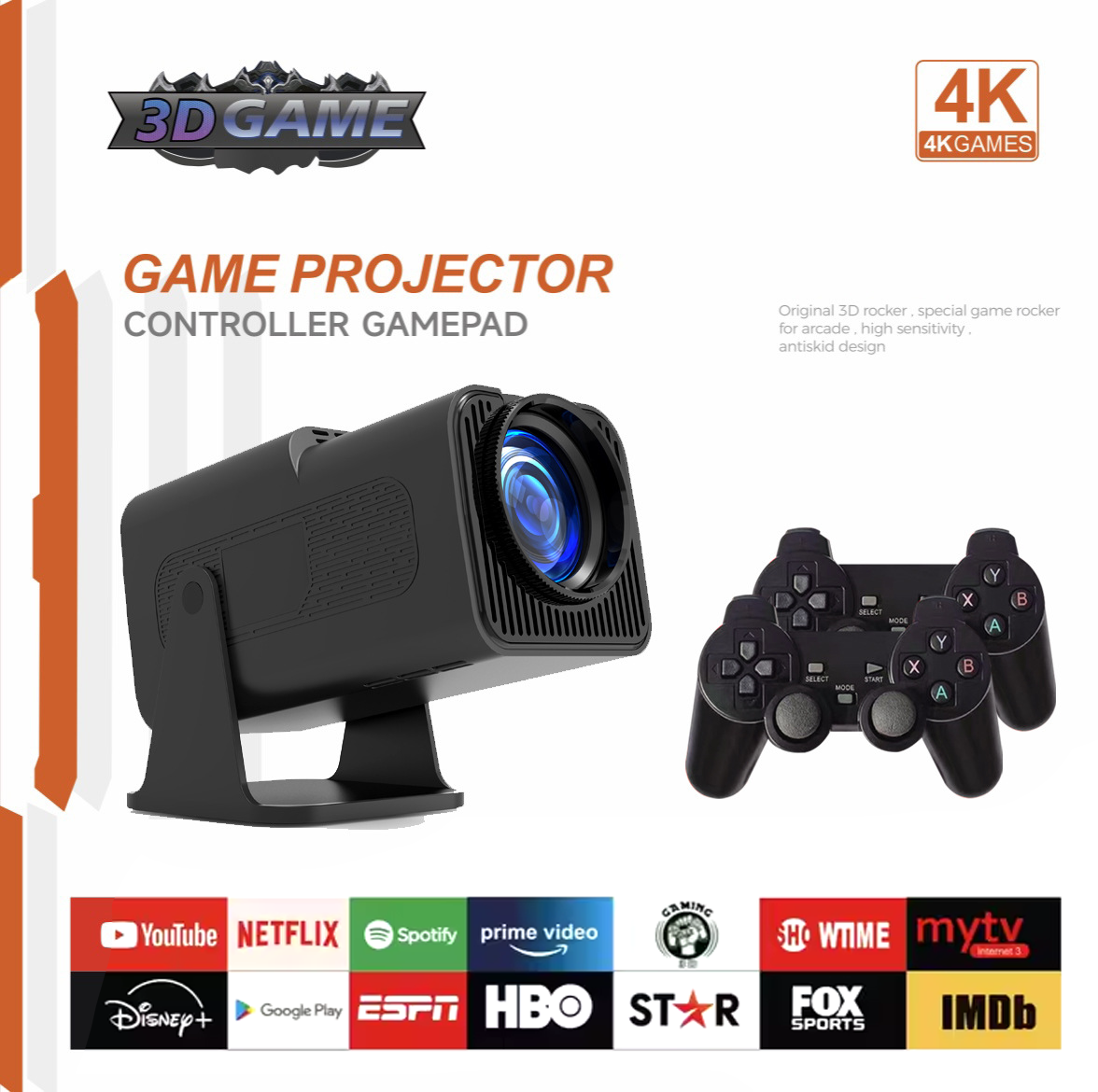 HY320 2-in-1 4K Game Projector & Console, 2.4G/5G WiFi, Android 11, 32GB ROM eprolo