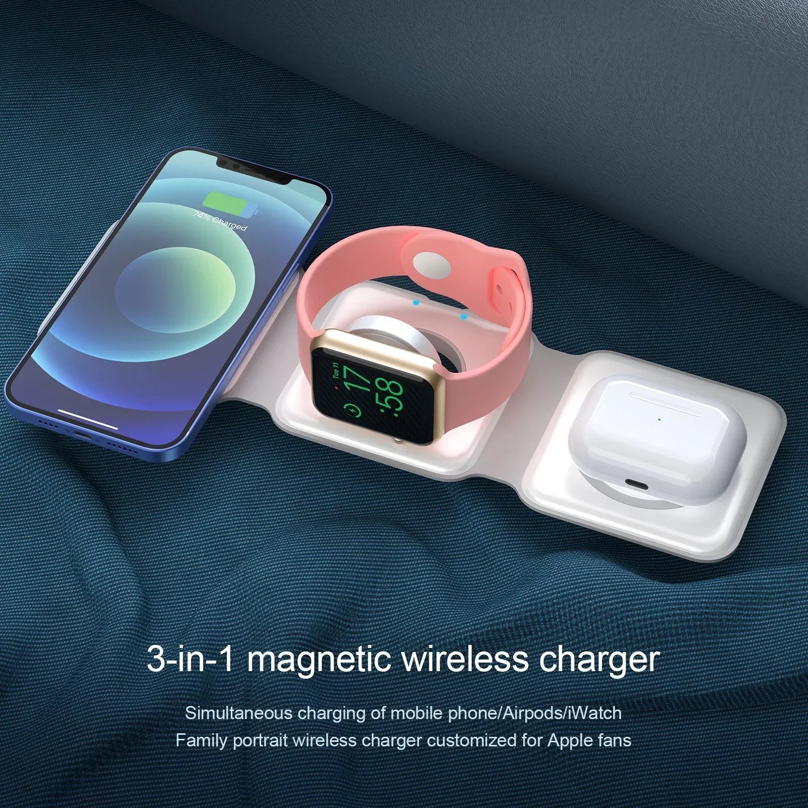 Sanhe 3-in-1 Folding Magnetic Wireless Charger for iPhone, Watch, AirPods, iOS/Android eprolo