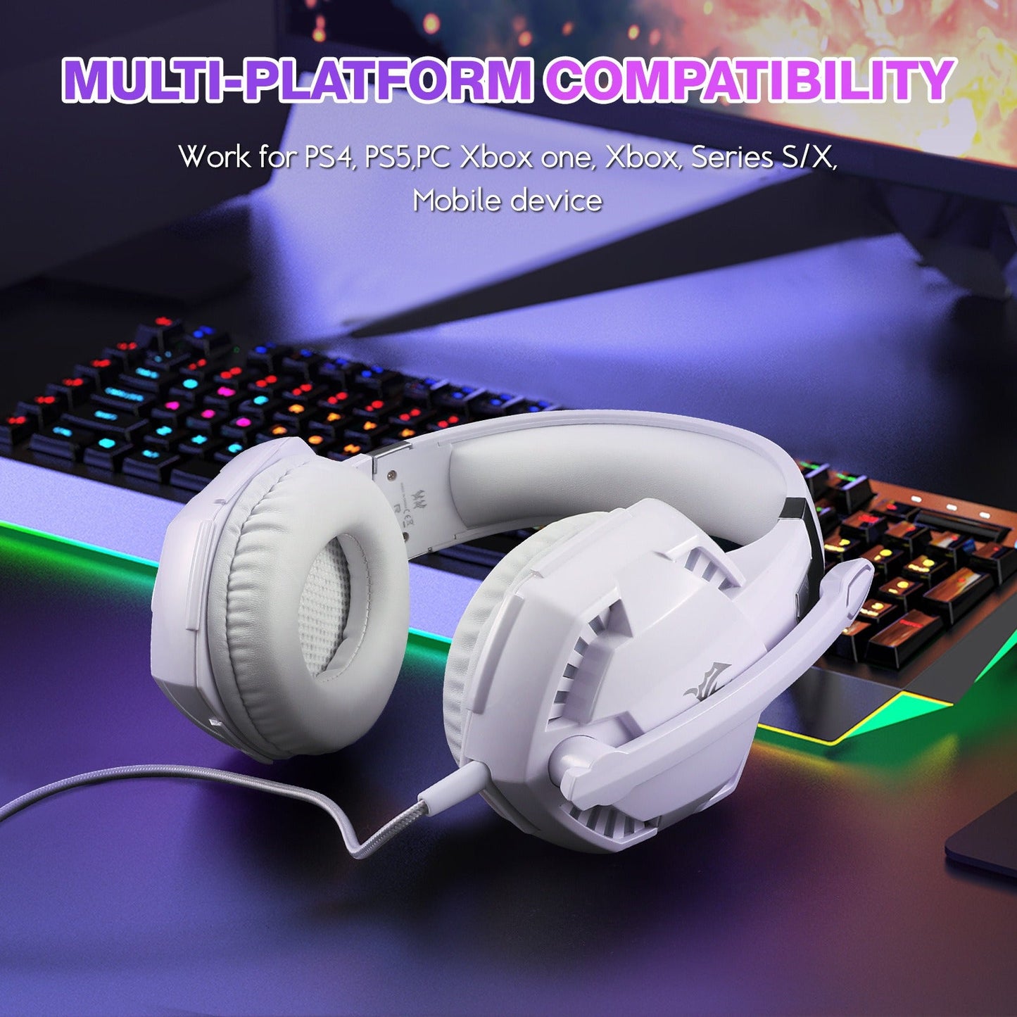 G2000 Wired Gaming Headset, Multi-Platform, LED Lights, Adjustable & Ergonomic Earphones eprolo