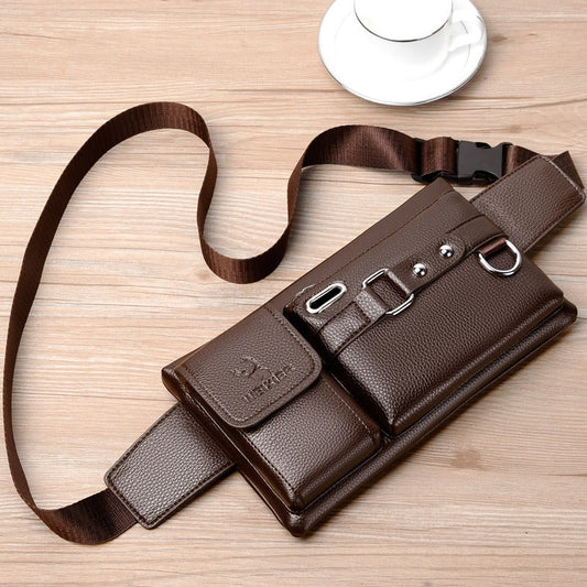 WEIXIER Men’s PU Leather Bag Large‑Capacity Outdoor Waist & Crossbody Bag eprolo