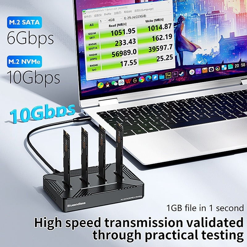 Blueendless M2804SN M.2 SATA/NVMe x4 Docking Station, 32TB, USB 3.2, Portable SSD Storage eprolo