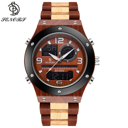 SENORS SN153 Men's Military Digital Wood Watch - Sport Quartz Wristwatch for Men eprolo