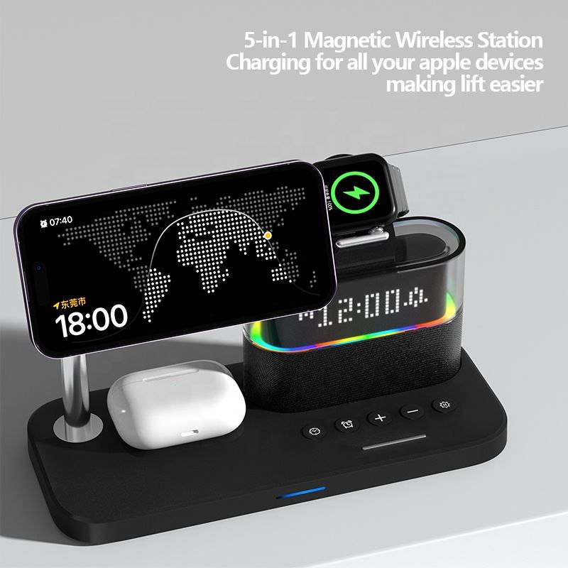 5-in-1 Qi2 Magnetic Wireless Charging Station w/ Alarm Clock, Night Light, 3-in-1 Charger for iPhone, Watch, AirPods eprolo
