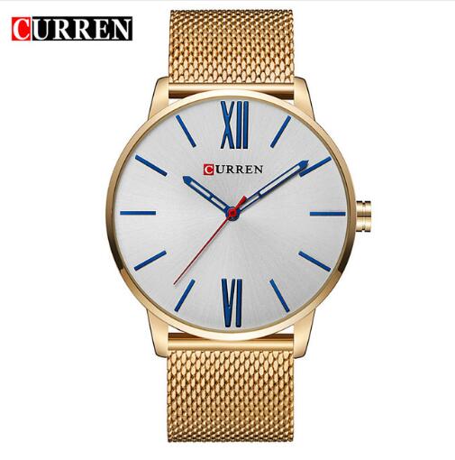 CURREN 8235 Men's Quartz Watch, Stainless Steel Mesh Strap, 44mm eprolo