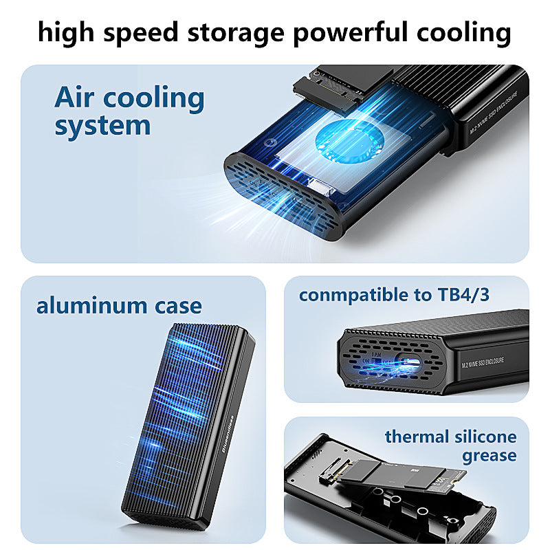 Blueendless M280U4A USB4 SSD Enclosure with Fan, 40Gbps Thunderbolt 4 NVMe M.2 External Case eprolo