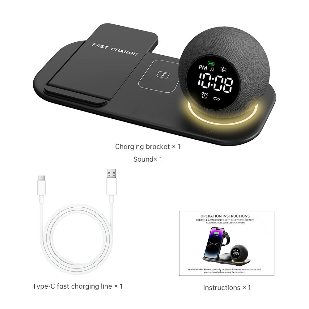 6-in-1 Wireless Charger Alarm Clock Speaker for Phone Watch Earbuds & More eprolo