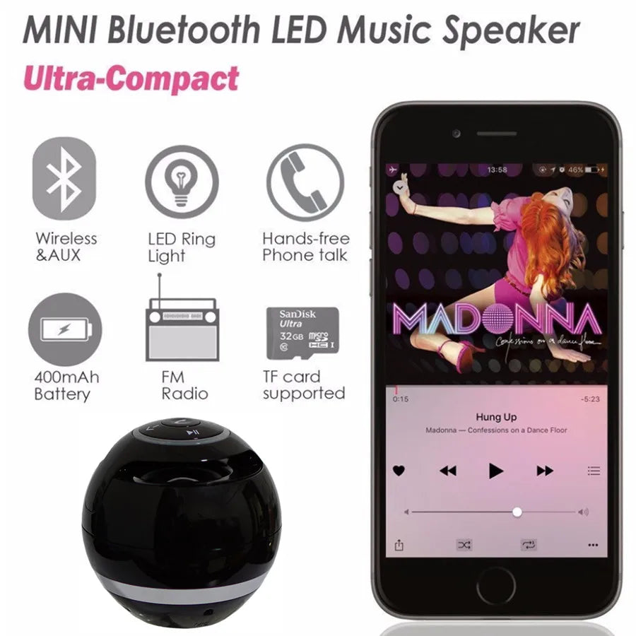 Mini Portable Bluetooth Speaker FM Radio TF Card Bass LED Mic Wireless eprolo