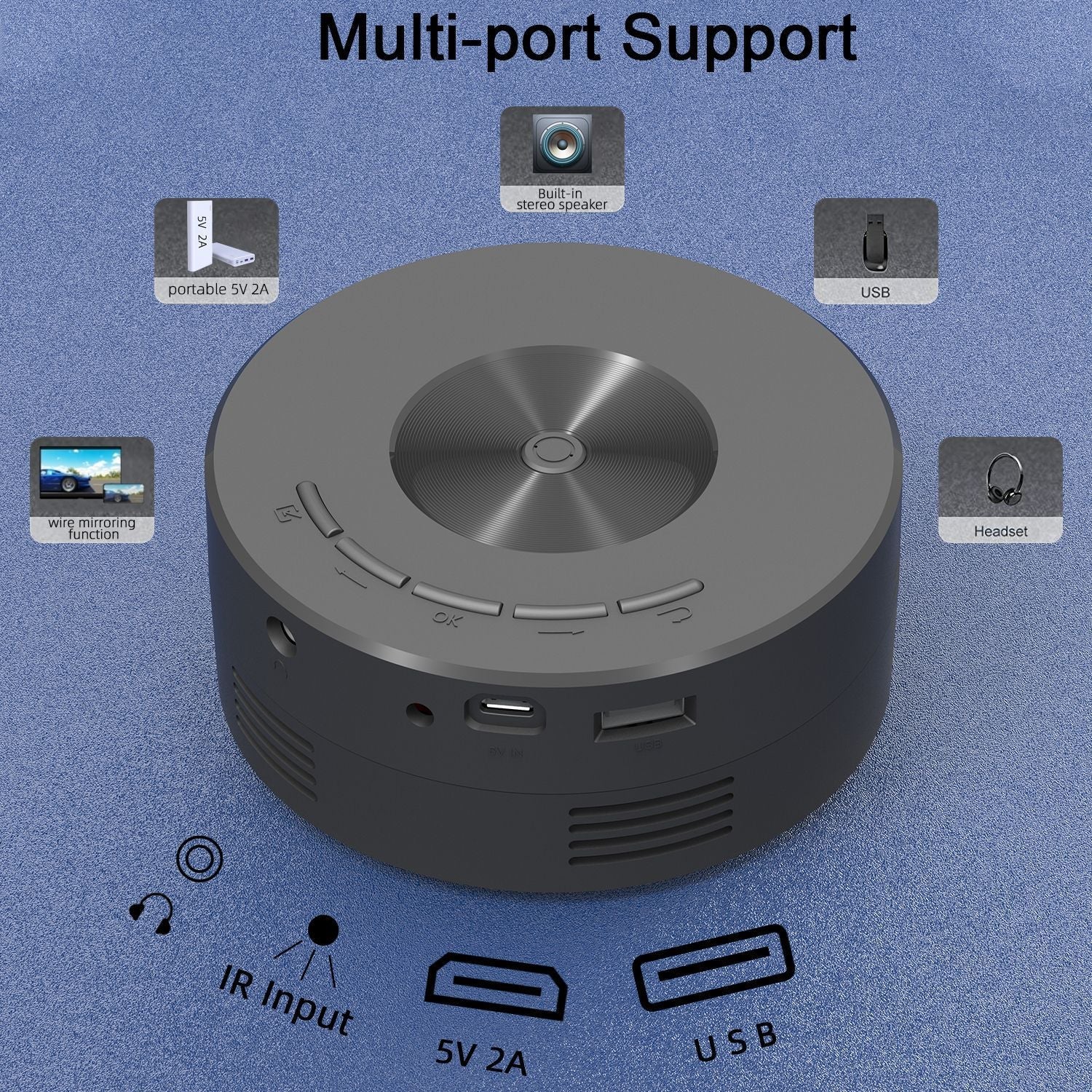 YT200 Mini Portable Home Projector, Pocket-Sized Kids Phone Projector, Built-In Speaker eprolo