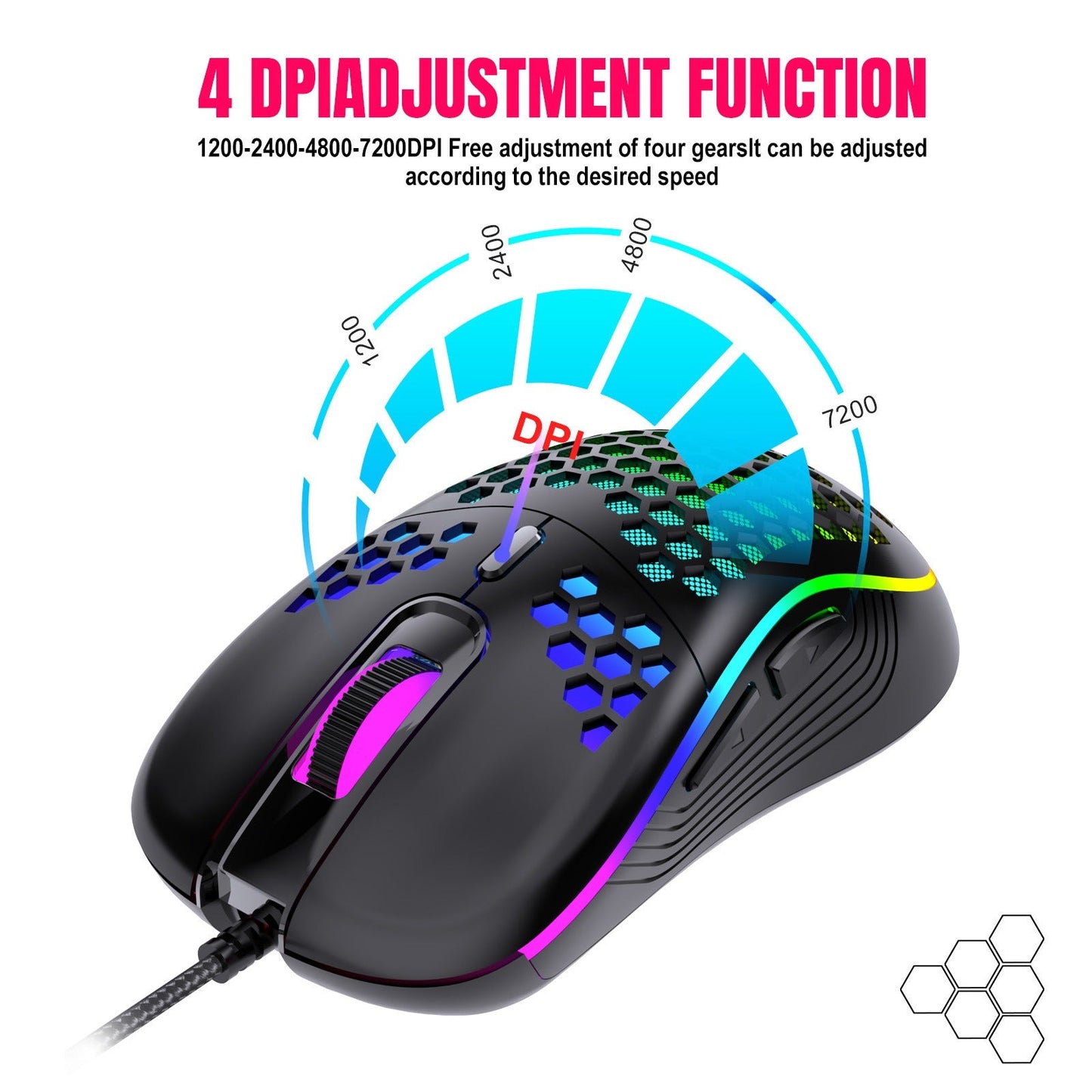 Honeycomb Lightweight Gaming Mouse 12000DPI RGB Wired Ergonomic Esports