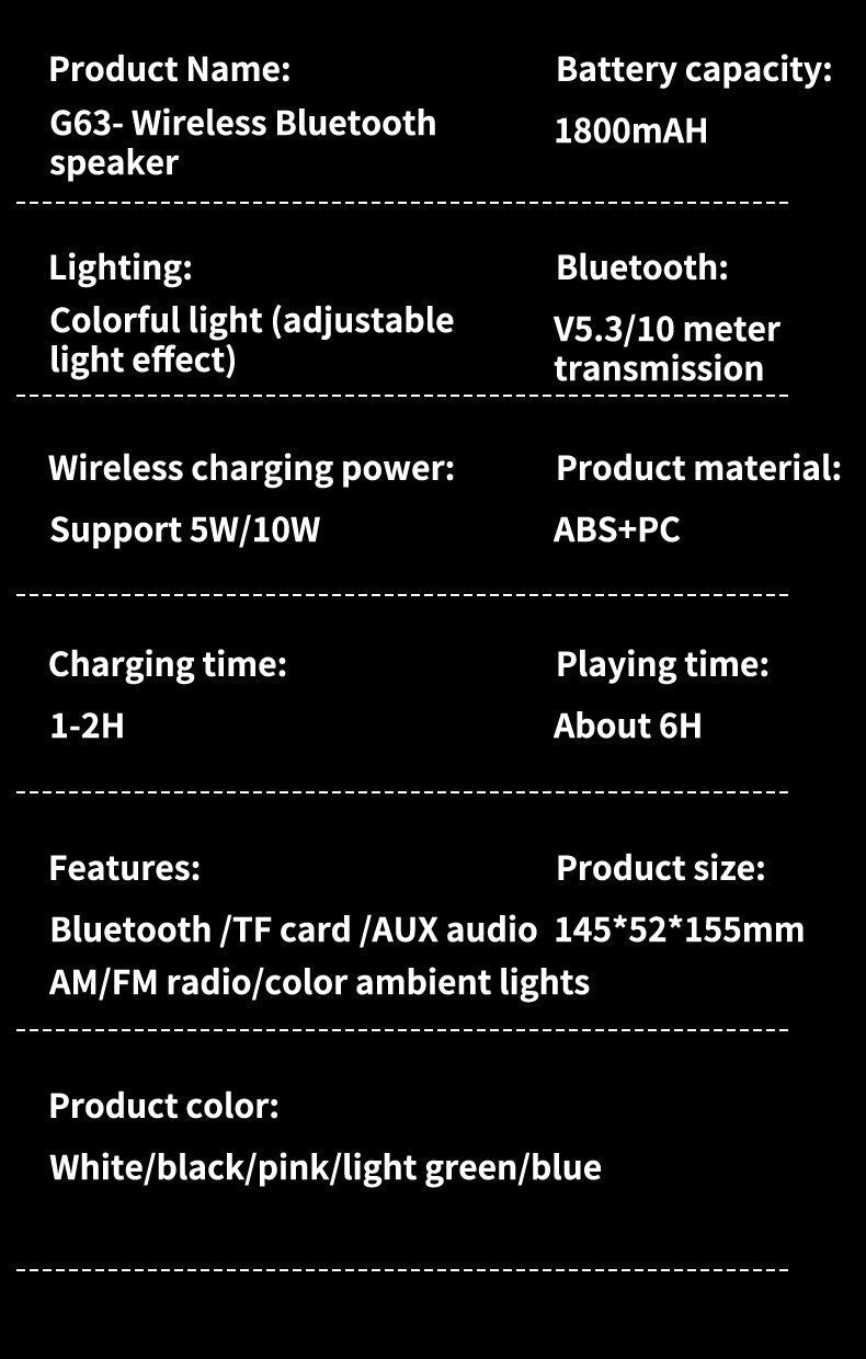 G63 Bluetooth Speaker Wireless Charging Clock LED Light Alarm Multifunctional eprolo